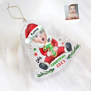 My First Xmas 2024 - Personalized Christmas Baby Photo Acrylic Christmas Bell Ornament