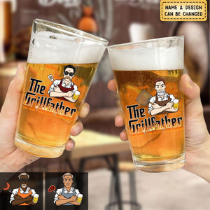 Personalized The Grillfather, The Real Master Family Beer Glass