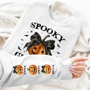 Personalized Sleeve Printed Sweatshirt - Spooky Grandma Mom Halloween Pumpkin