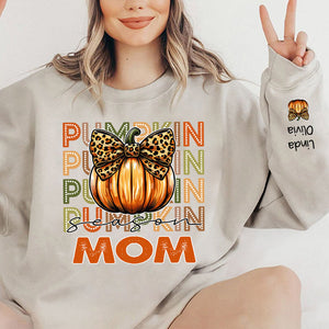 Pumpkin Season Grandma Kid Names On Sleeve - Personalized Sweatshirt