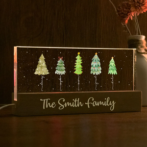 Christmas Tree Family Names - Personalized Chiristmas Acrylic Block LED Night Light