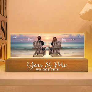 Personalized Acrylic Block LED Night Light - Eternal Sunset Beach Couple - Anniversary Gift For Husband, Wife