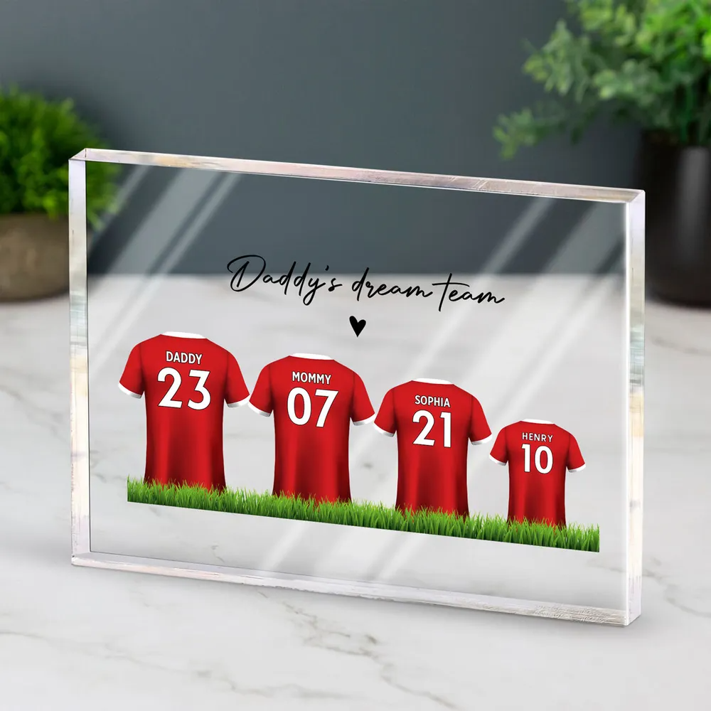 Personalized Acrylic Block Plaque - Daddy's Team Soccer Shirt Gift For Family