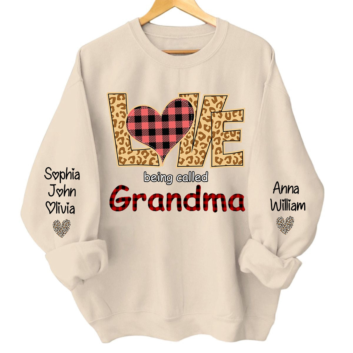 Love Is Being Call Grandma And Grandkids Personalized  leopard Sweatshirt