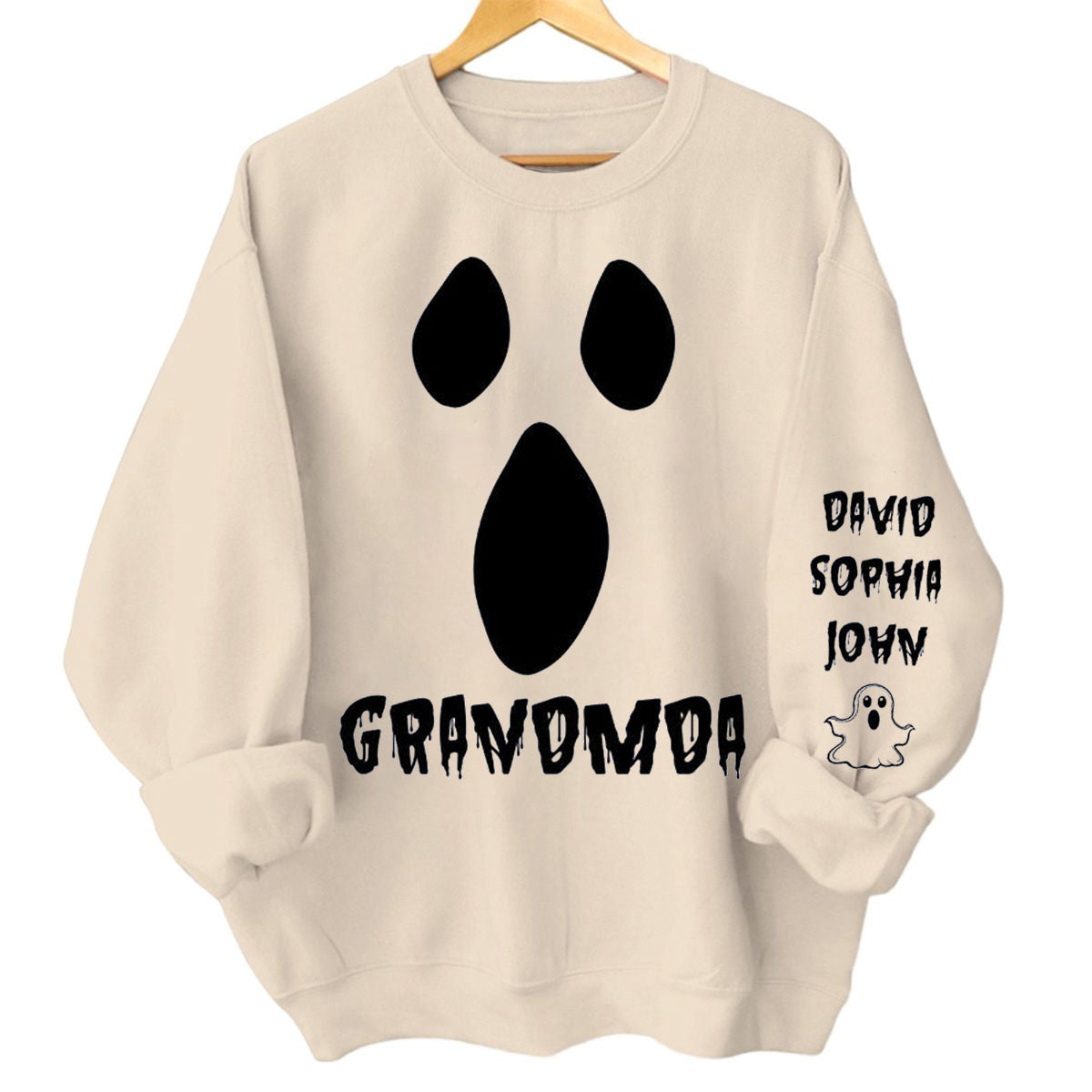 Spooky Ghost Face Grandma Mom Custom Kids Name Personalized Sweatshirt