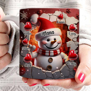 Red Snowman Grandma With Heart Kids - Personalized 15oz Christmas Mug