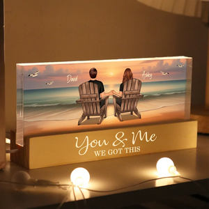 Personalized Acrylic Block LED Night Light - Eternal Sunset Beach Couple - Anniversary Gift For Husband, Wife