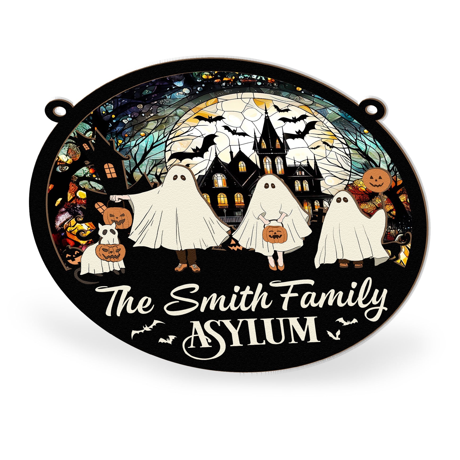 Personalized Halloween Window Hanging Suncatcher Ornament - The Asylum