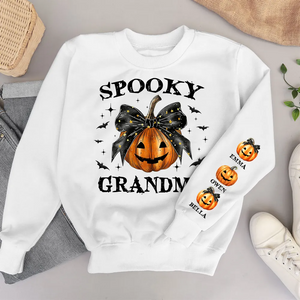 Personalized Sleeve Printed Sweatshirt - Spooky Grandma Mom Halloween Pumpkin