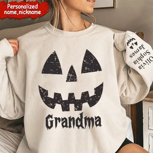 Halloween Pumpkin Grandma Nana Sleeve Custom Name Personalized Sweatshirt