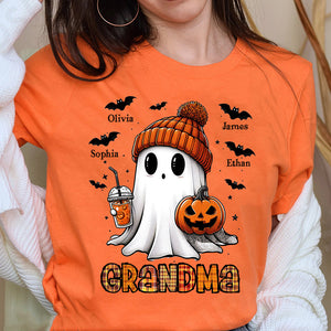 Grandma Ghost, Pumpkin And Bat Kid Names - Personalized Spandex T-Shirt