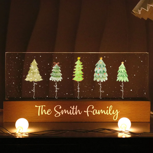 Christmas Tree Family Names - Personalized Chiristmas Acrylic Block LED Night Light