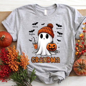 Grandma Ghost, Pumpkin And Bat Kid Names - Personalized Spandex T-Shirt