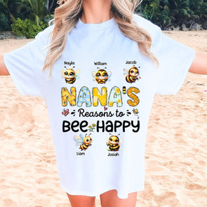 Personalized Pure Cotton T-shirt - Reasons To Bee Happy - Gift For Nana, Grandma, Mom