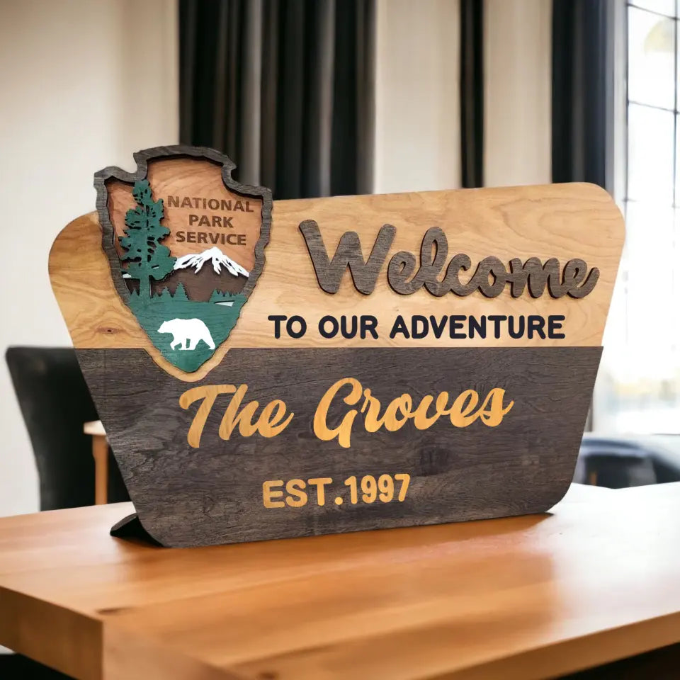 National Park Service Welcome Sign - NPS inspired family name sign, custom wooden plaque, wilderness enthusiast