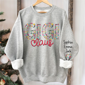 Gigi Claus Christmas lights And Grandkids Personalized Christmas Merry Sweatshirt