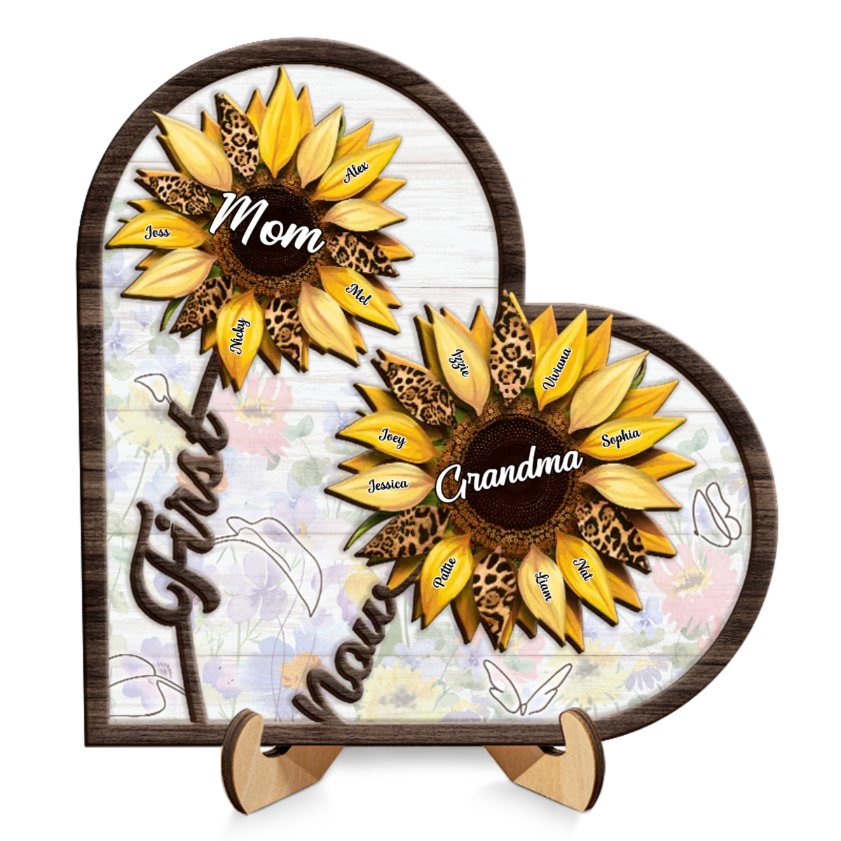 First Mom Now Grandma - Gift For Mothers, Grandmas, Aunties - Personalized 2-Layered Wooden Plaque With Stand