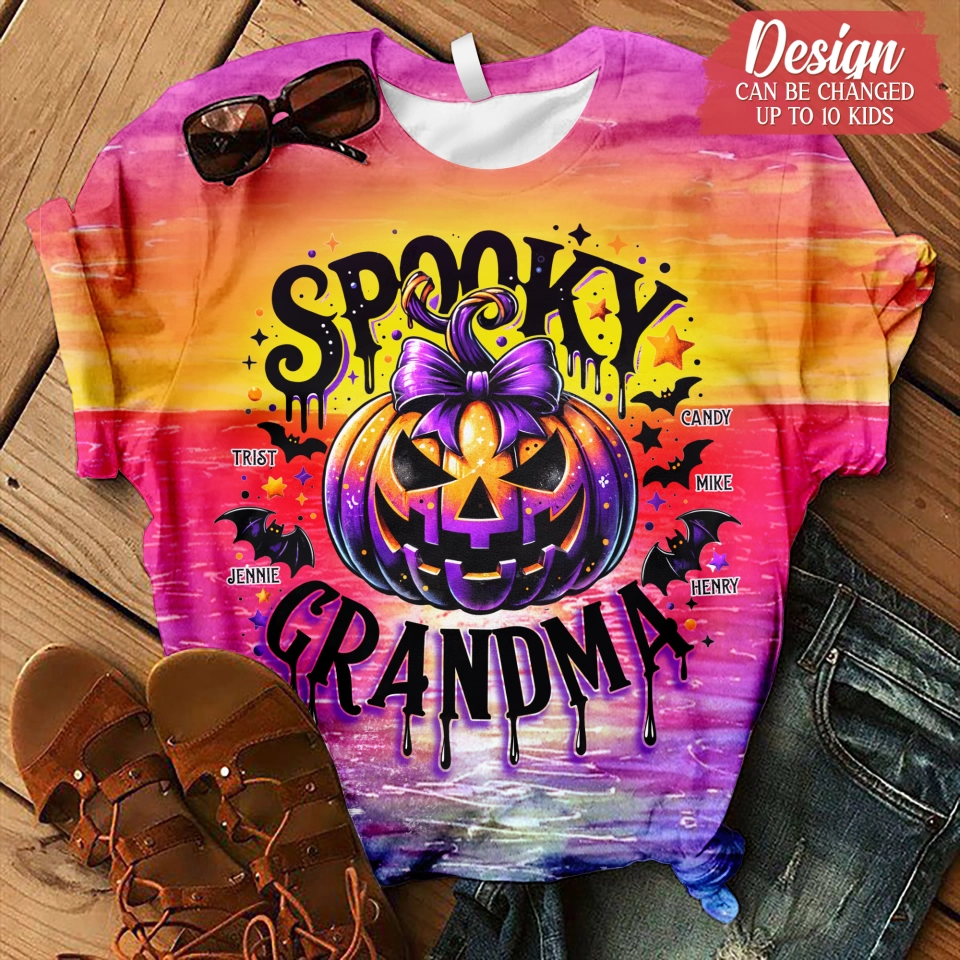 Spooky Pumpkin - Personalized Halloween Spandex T-shirt Gift For Grandma, Mother