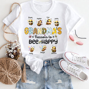 Personalized Pure Cotton T-shirt - Reasons To Bee Happy - Gift For Nana, Grandma, Mom