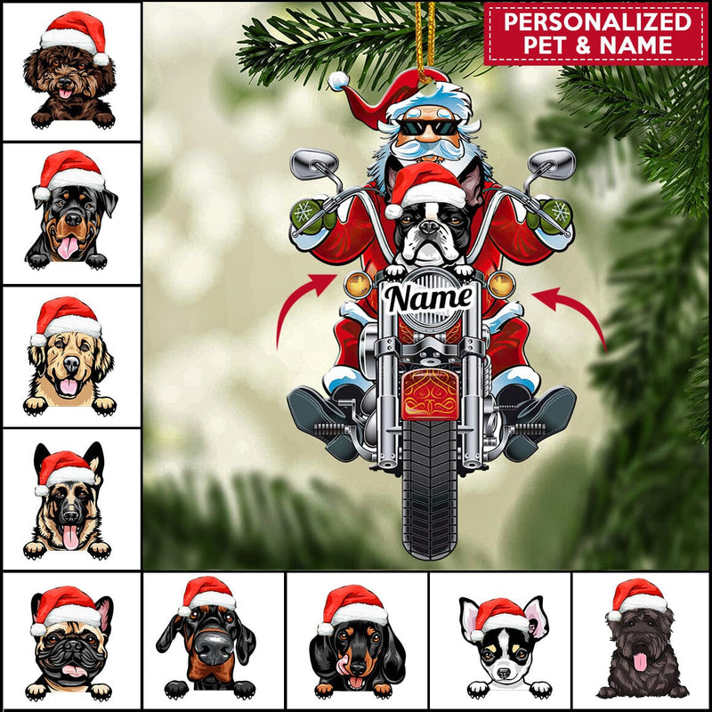 Personalized Christmas Motorcycle Santa And Dog Acrylic Ornament