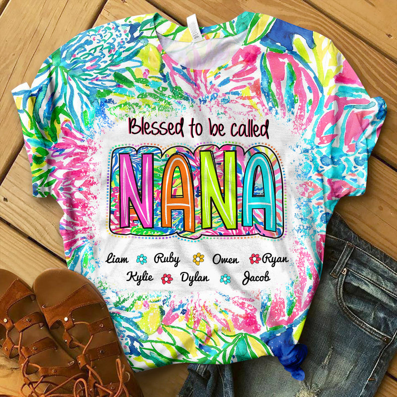 Personalized 3D Scribble Doodle Spandex T-shirt - Blessed to be called Grandma Nana Gigi