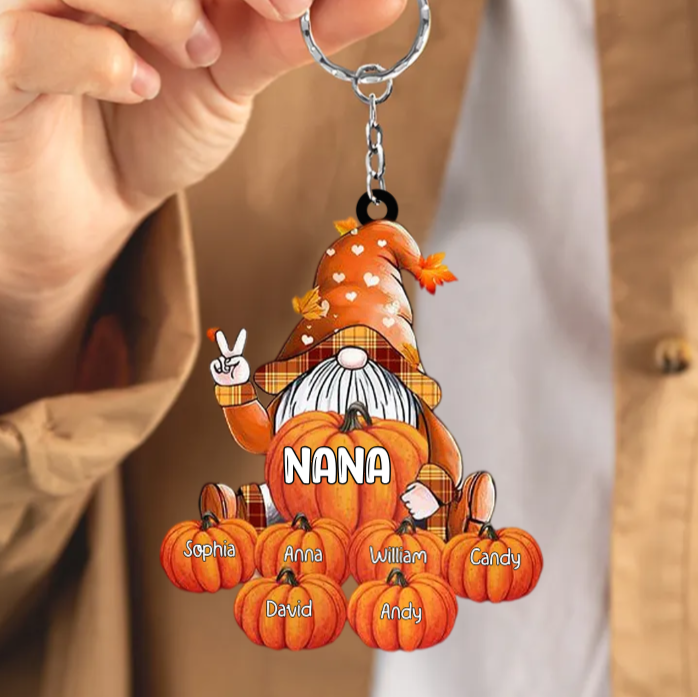 Fall Season Grandma With Little Pumpkin Kids - Personalized Dwarf Acrylic Keychain