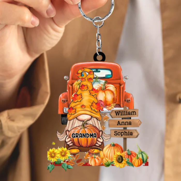 Happy Fall Season Pumpkin Grandma Sign Kids - Personalized Dwarf Acrylic Keychain