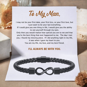 To My Man, Personalized Dual Name Infinity Leather Bracelet