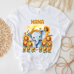 Personalized Grandma Elephant Sunflowers Pure Cotton T-shirt