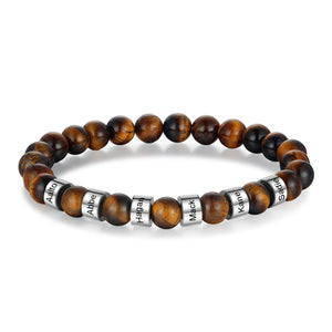 Personalized Tiger's Eye Stone Bead Bracelet for Family,Custom 1-8 Name