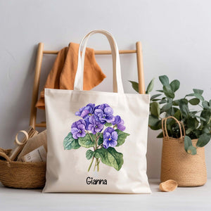 Personalized Birth Flower Canvas Tote Bag For Family/Friend