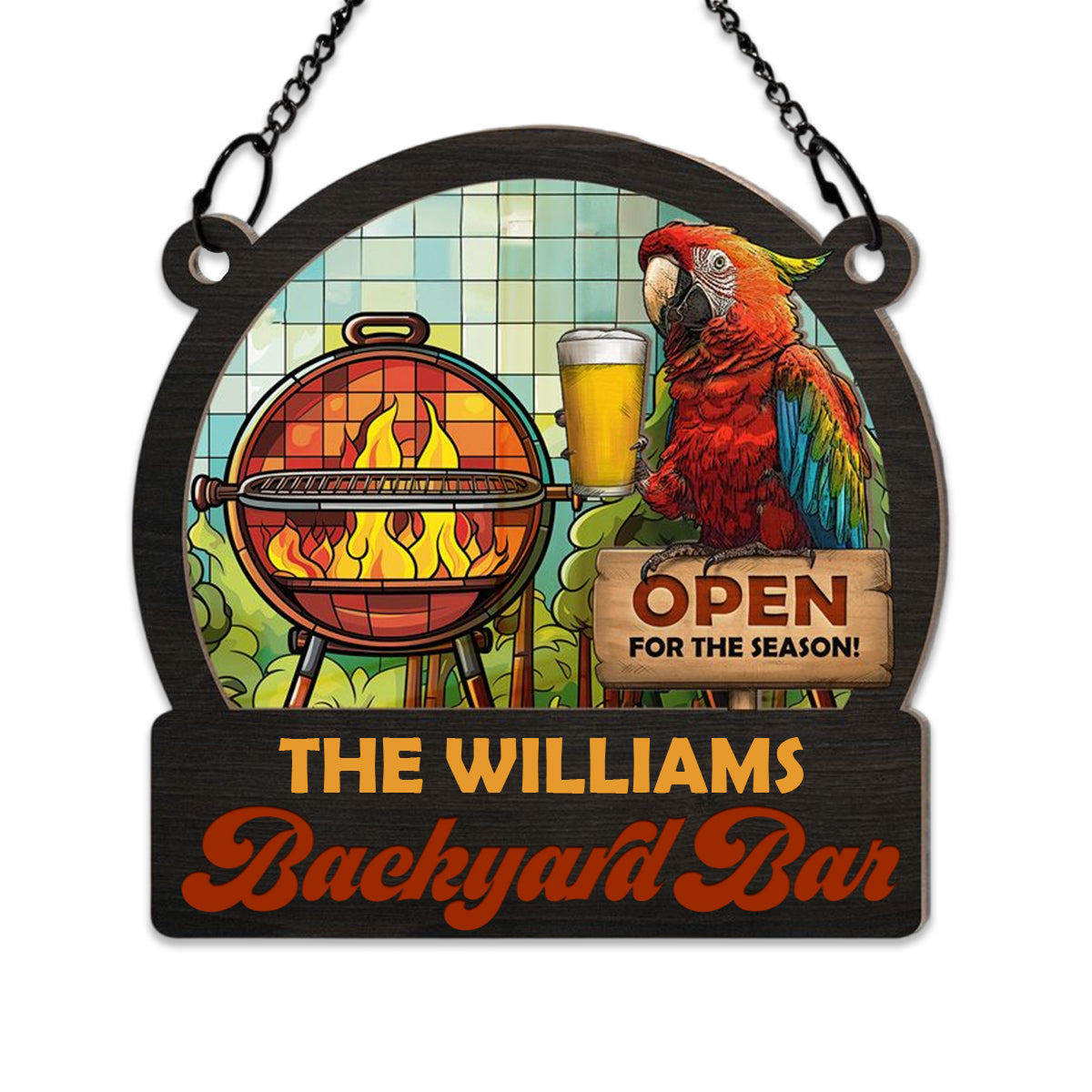 Personalized Window Hanging Sunshade Ornament - Open For The Season For Barbecue, Beer