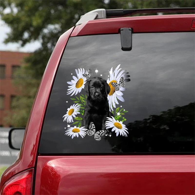 Black Labs -Daisy flower CAR STICKER