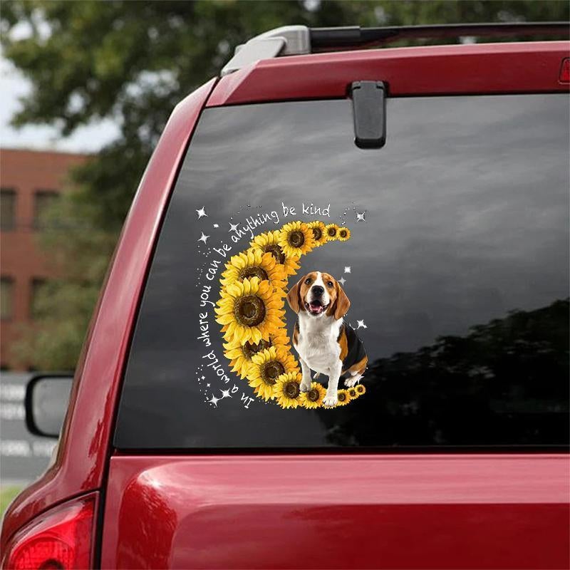 Beagle-Sunflower Be Kind Car Sticker