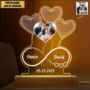 Custom Photo Infinity Hearts - Loving, Anniversary Gift For Couples, Spouse, Lover, Wife, Husband, Girlfriend, Boyfriend - Personalized 3D Led Light