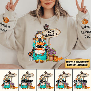 Fall Season Scarecrow Grandma/Mom With Little Pumpkin Kids Personalized Sweatshirt