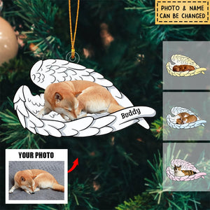 Pet On Angel Wings - Personalized Custom Photo Acrylic Ornament - Christmas Gift