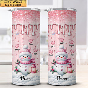 Sparkling Sweet Pinky Snowman Grandma Mom Heart Kids Personalized Skinny Tumbler