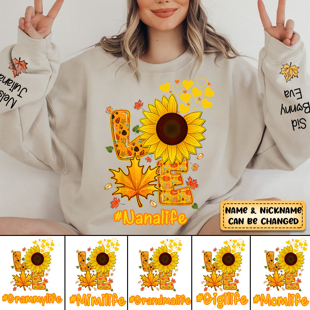 Personalized Love Grandma Life Sunflower Maple Leaf Sweatshirt