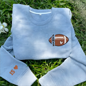 Personalized American Football Name And Number On Sleeve Embroidered Sweatshirt