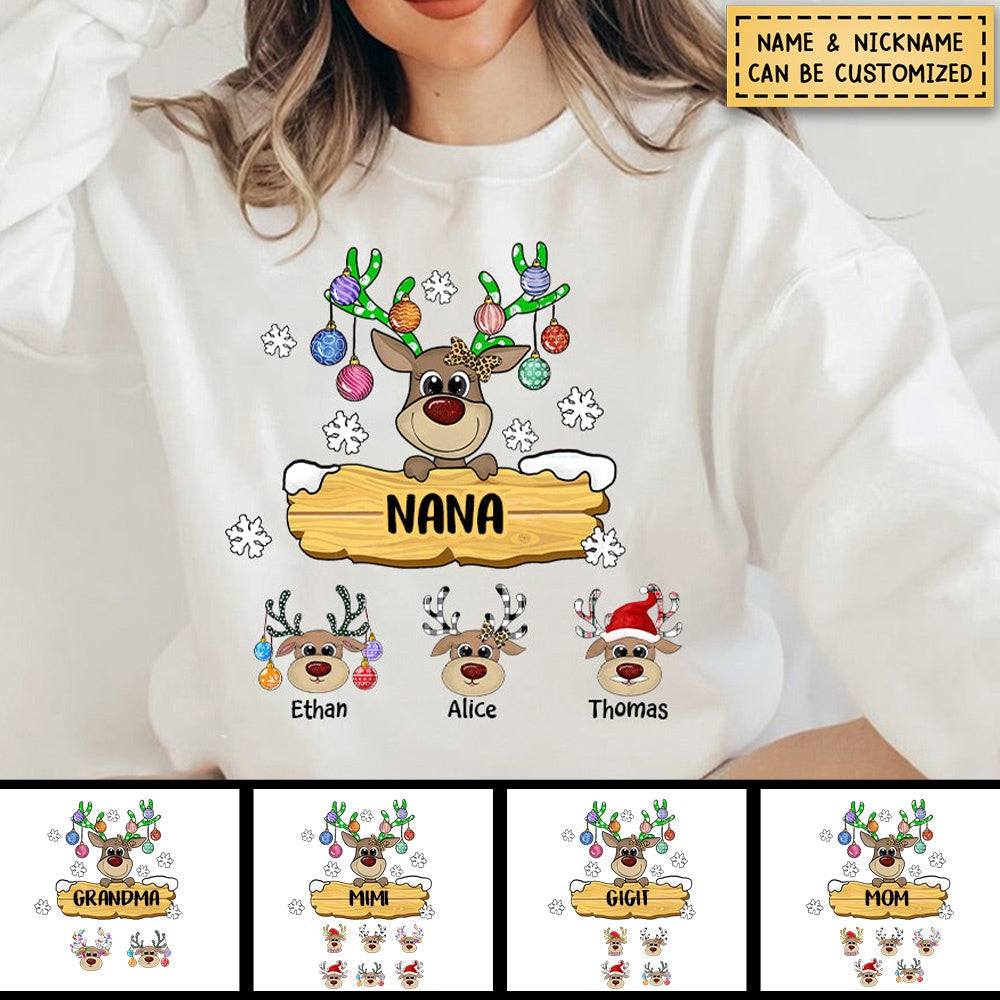 Grandma With Cute Little Reindeer Kids Christmas Personalized Sweatshirt