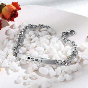 Personalized Couple Roman Numeral Initial Cuban Chain Engraved Bracelet