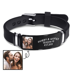 Custom Photo Hubby And Wifey - Birthday/Anniversar - Personalized Engraved Bracelet