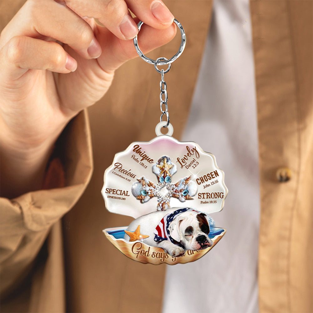 American Bulldog-God Says flat Acrylic Keychain