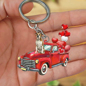 American Bulldog-Red Sports Car flat Acrylic Keychain