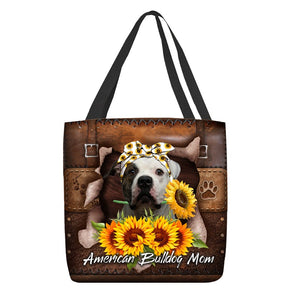 American Bulldog-Sunflower&Dog Mom Cloth Tote Bag