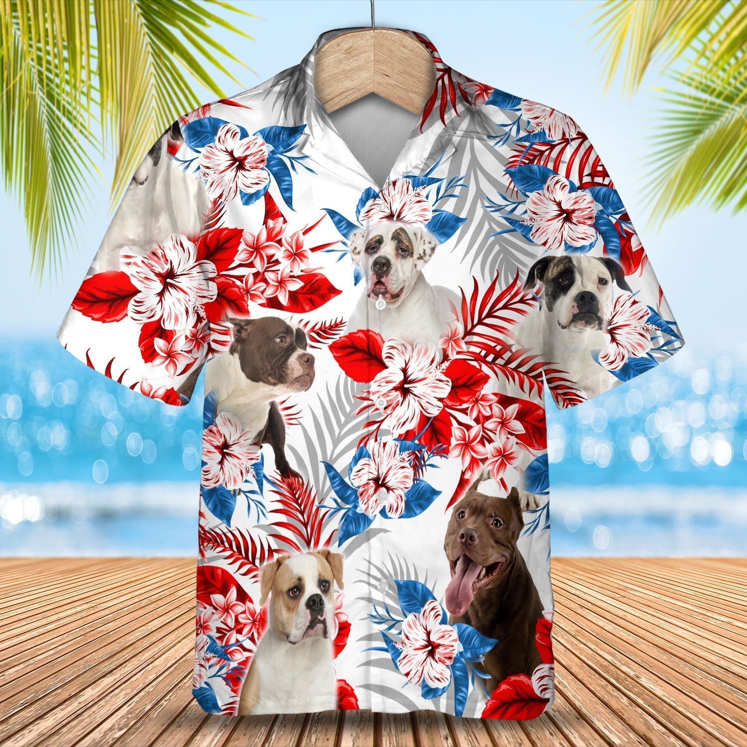 American Bulldog American Flag Hawaiian Shirt