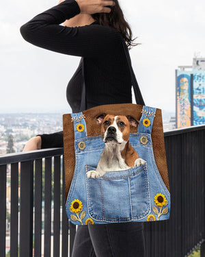 American Bulldog And Sunflower-Cloth Tote Bag