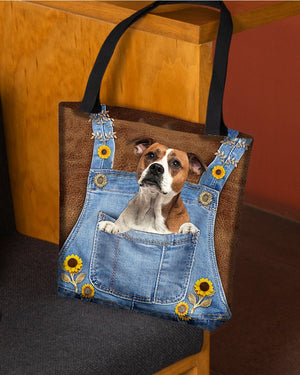 American Bulldog And Sunflower-Cloth Tote Bag