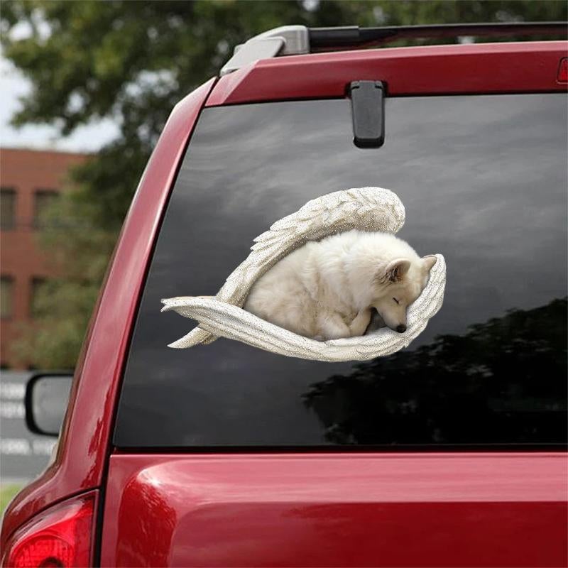 American Eskimo2-sleeping angel CAR STICKER